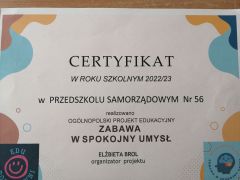 Certyfikat z realizacji projektu